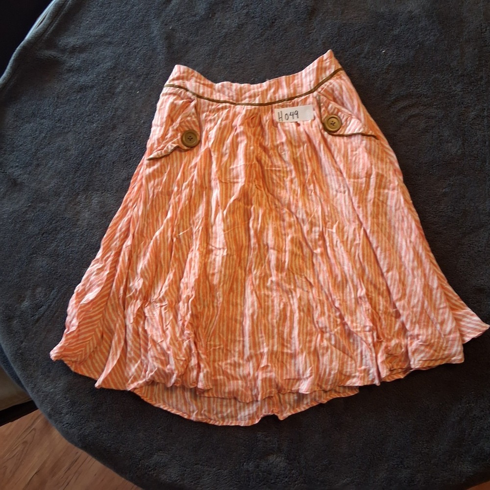 Downeast Orange White Striped A Line Skirt XXS Button Detail Pop Color Summer